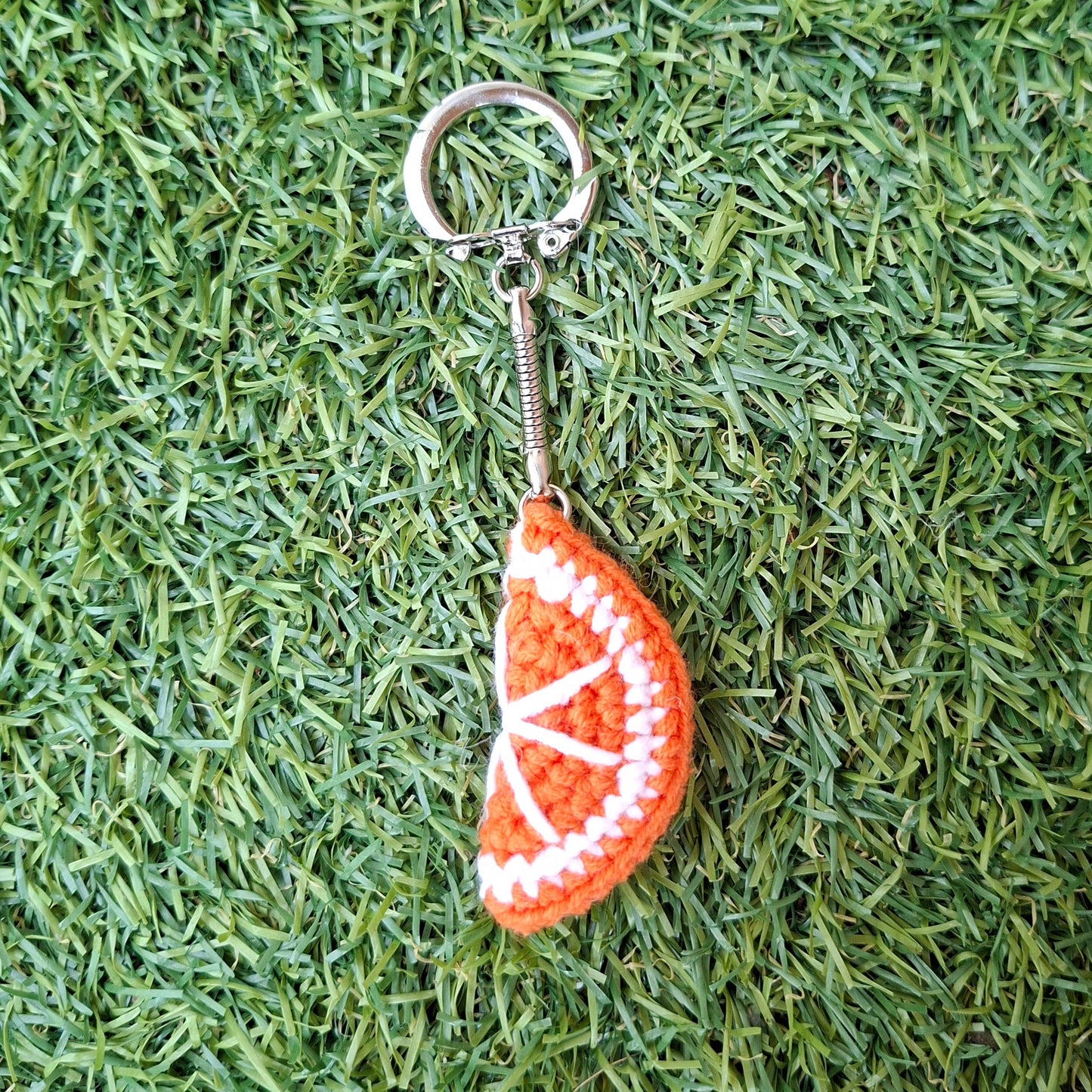 gehaakt sinaasappelschijfje sleutelhanger